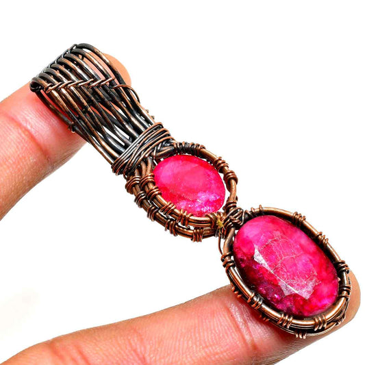 Ruby’s Embrace – Oxidized Copper Wire Ruby Pendant