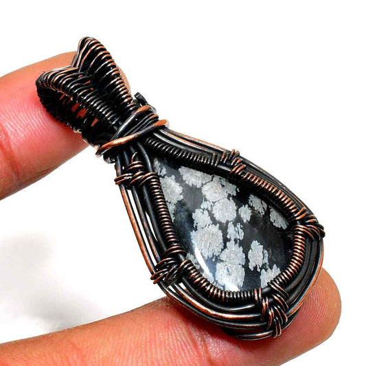 Aura’s Embrace – Snowflake Obsidian & Copper Pendant