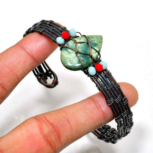 Green Serenity – Jade & Agate Copper Bracelet