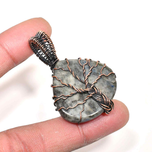 Nature’s Embrace – Labradorite Copper Pendant