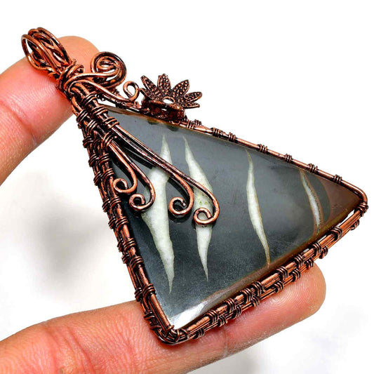 Obsidian Cascade – Copper-Wrapped Grounding Pendant