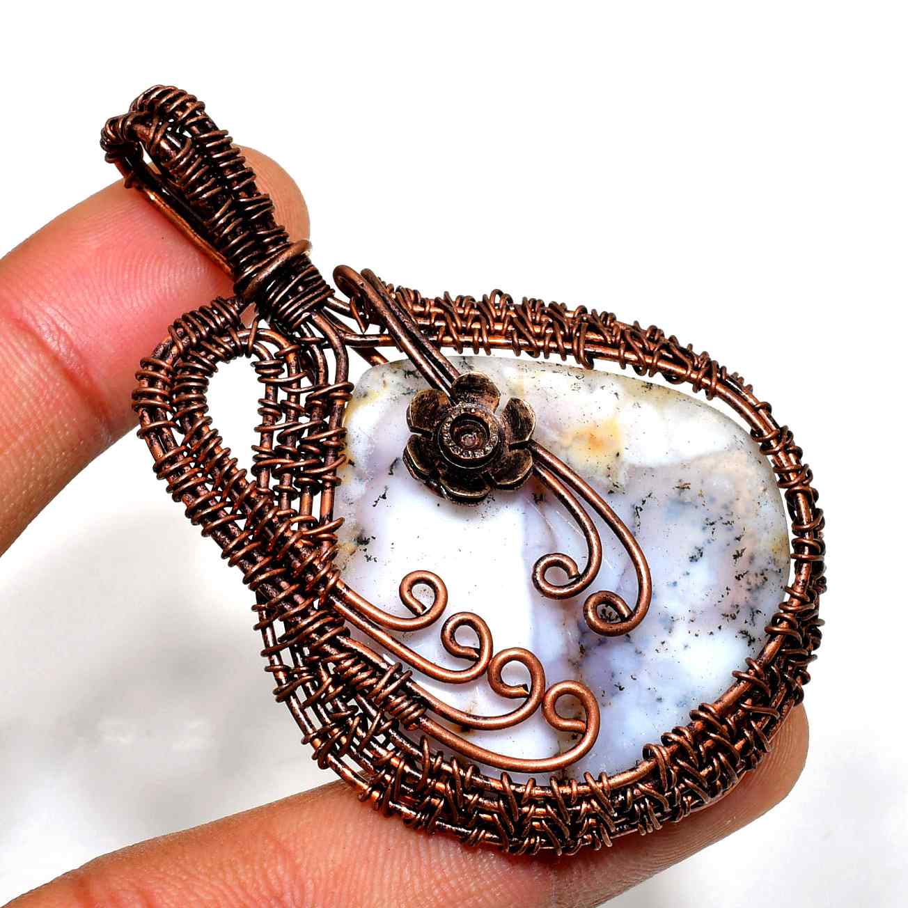 Serenity Bloom – Oxidized Copper & Agate Pendant