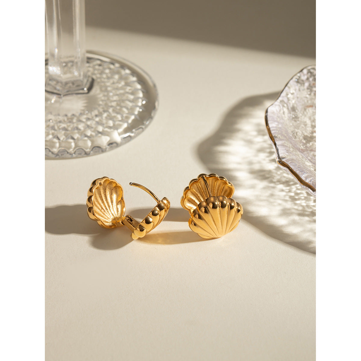 Oceanic Elegance Shell Earrings  - 18K Gold
