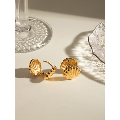 Oceanic Elegance Shell Earrings  - 18K Gold