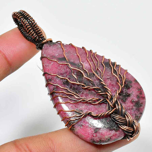 Amara’s Harmony – Rhodonite Copper Pendant