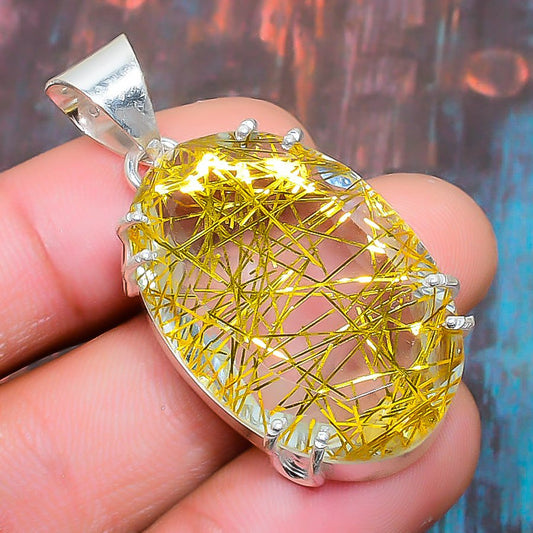 Golden Aura – Rutilated Quartz Sterling Silver Pendant