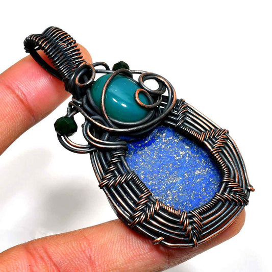 Ocean’s Embrace – Lapis & Agate Copper Pendant