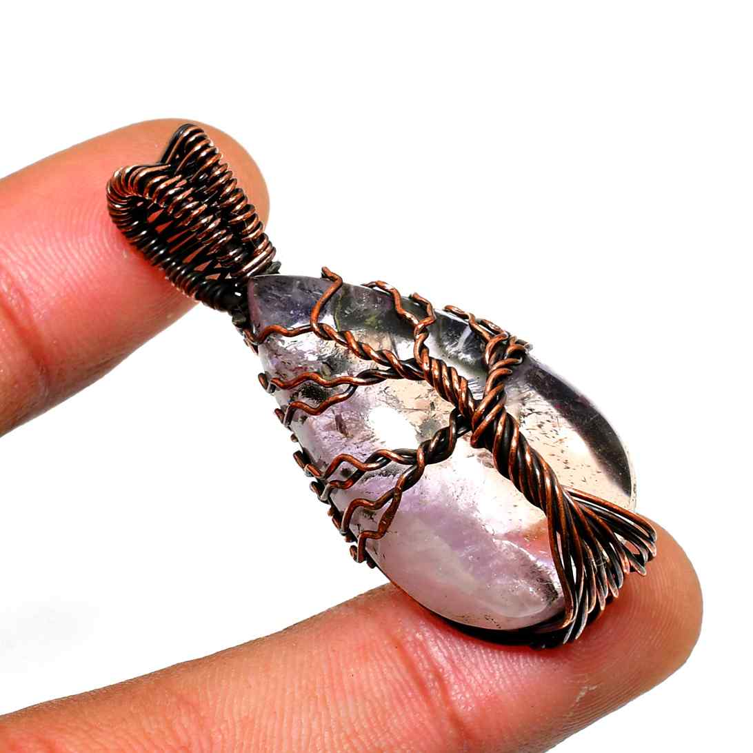 Ezra’s Veil – Amethyst & Oxidized Copper Pendant