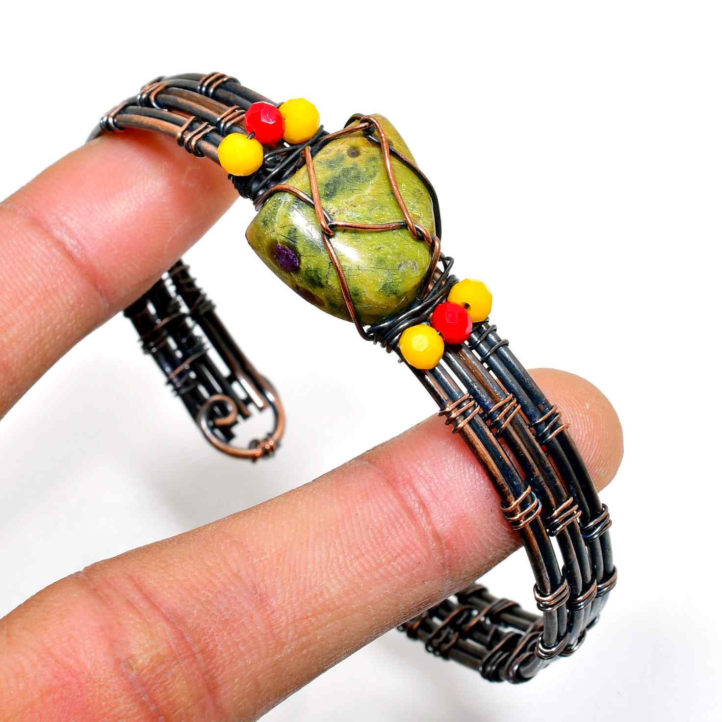 Gaia’s Embrace – Green Stone & Copper Bracelet