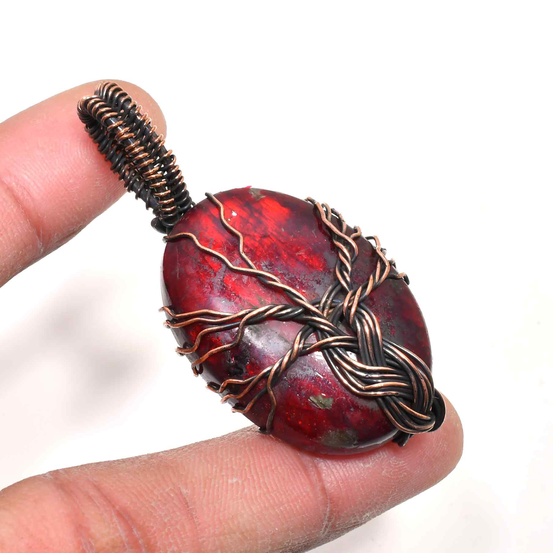 Ruby Embrace – Copper-Wrapped Red Jasper Pendant