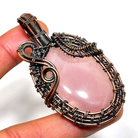 Rose Quartz Whisper – Oxidized Copper Pendant