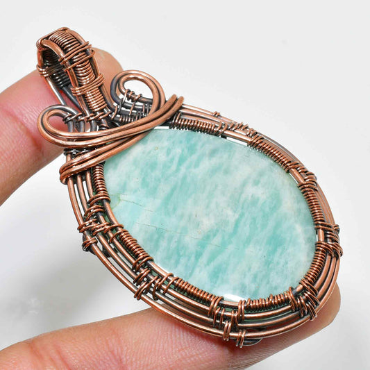 Celestial Embrace – Amazonite & Copper Pendant
