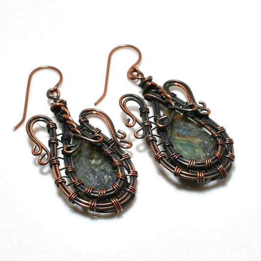 Aurora’s Radiance – Labradorite & Copper Earrings