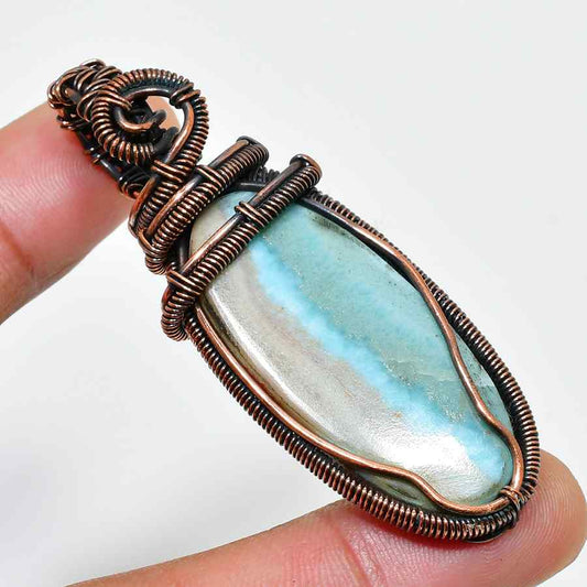 Aqua Veil – Oxidized Copper Aqua Stone Pendant