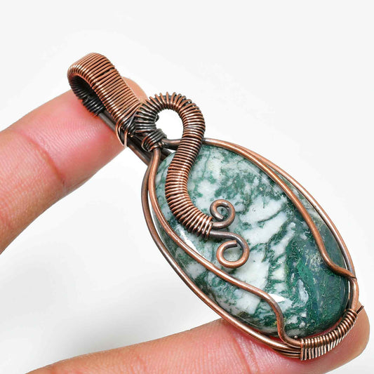 Gaia’s Whisper – Moss Agate Copper Pendant