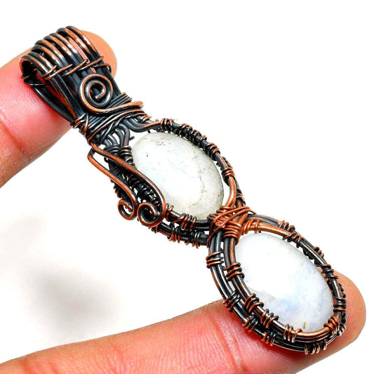 Ember’s Embrace – Double Moonstone Copper Pendant
