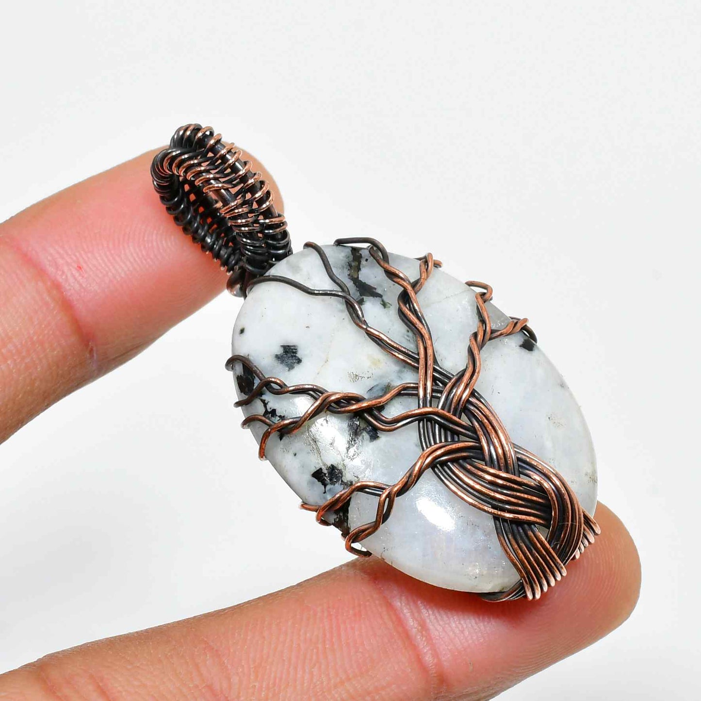 Moonlit Grove – Copper-Wrapped Moonstone Pendant