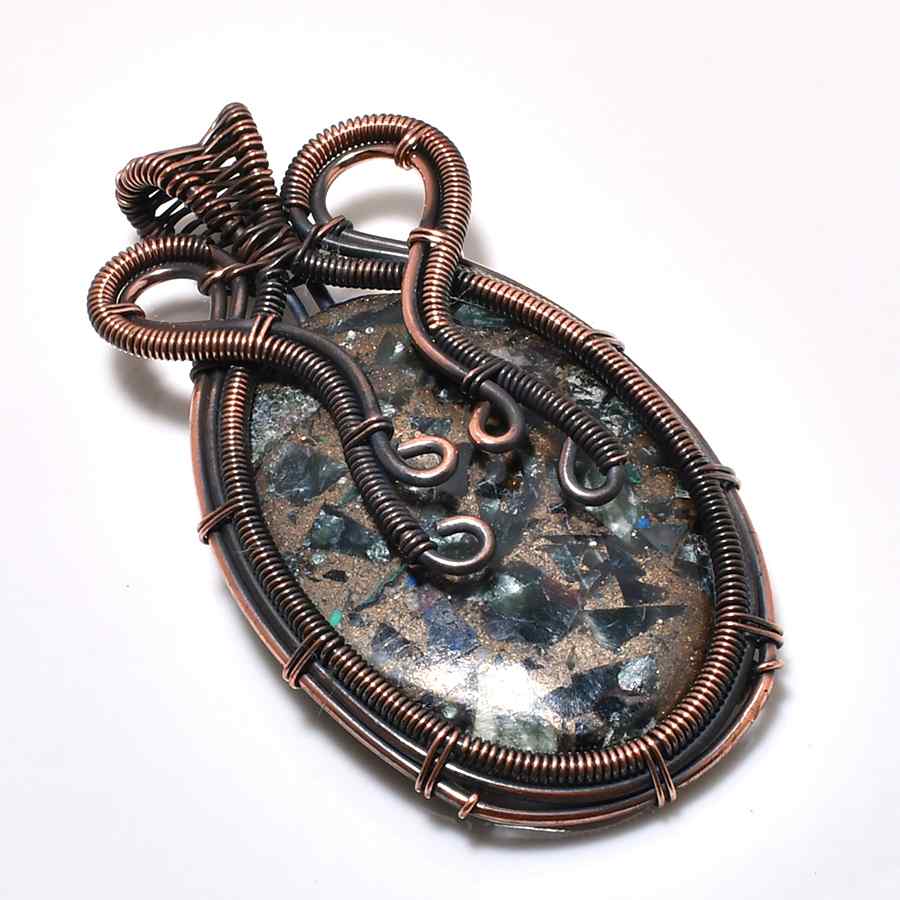 Celestial Shield – Oxidized Copper Labradorite Pendant