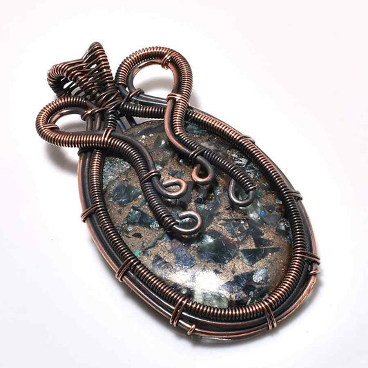 Celestial Shield – Oxidized Copper Labradorite Pendant