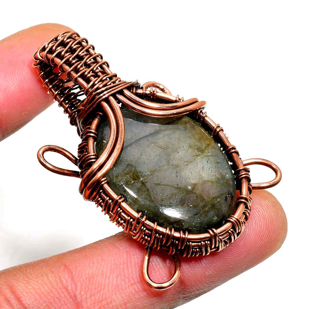 Celestial Labyrinth – Labradorite Copper Pendant