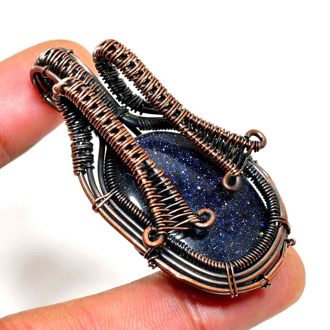 Nebula’s Gleam – Blue Goldstone Copper Pendant
