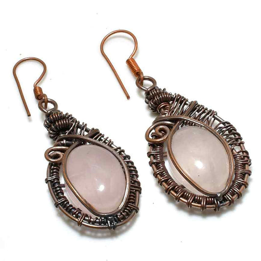 Amara’s Embrace – Rose Quartz Copper Earrings