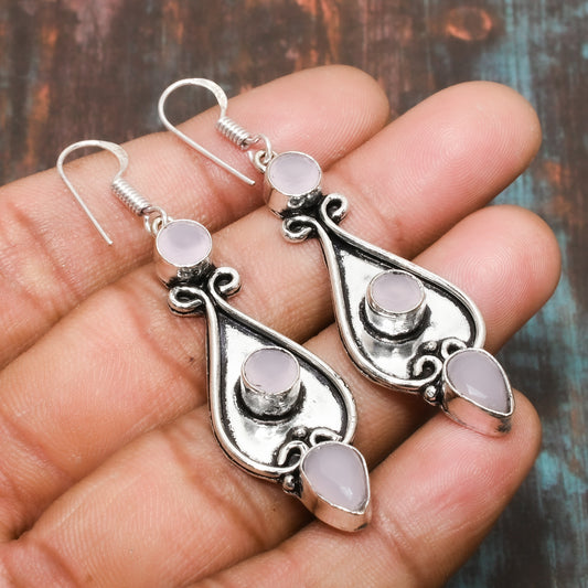 Aurora’s Embrace – Rose Quartz Silver Earrings
