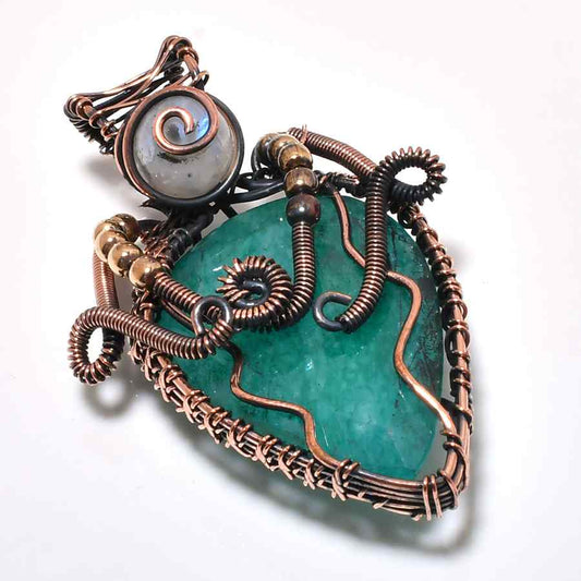 Emerald Dream – Hand-Wrapped Copper Pendant