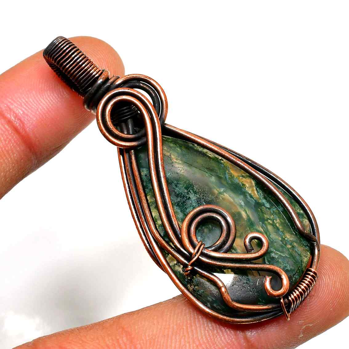 Verdant Harmony – Green Stone Copper Pendant
