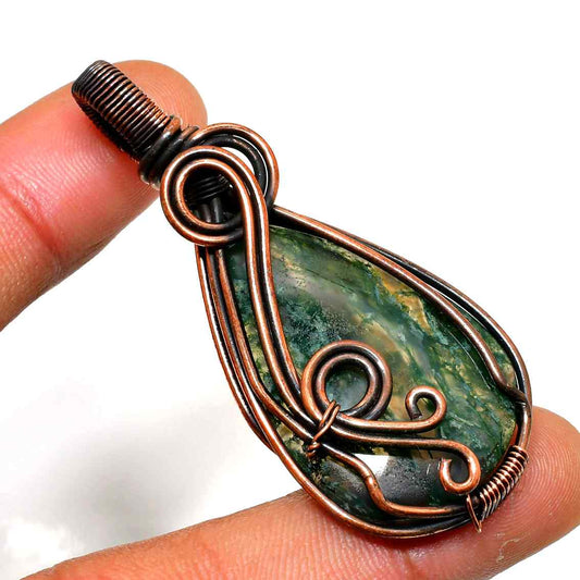 Verdant Harmony – Green Stone Copper Pendant