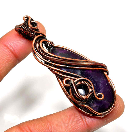 Ezra’s Veil – Oxidized Copper Amethyst Pendant