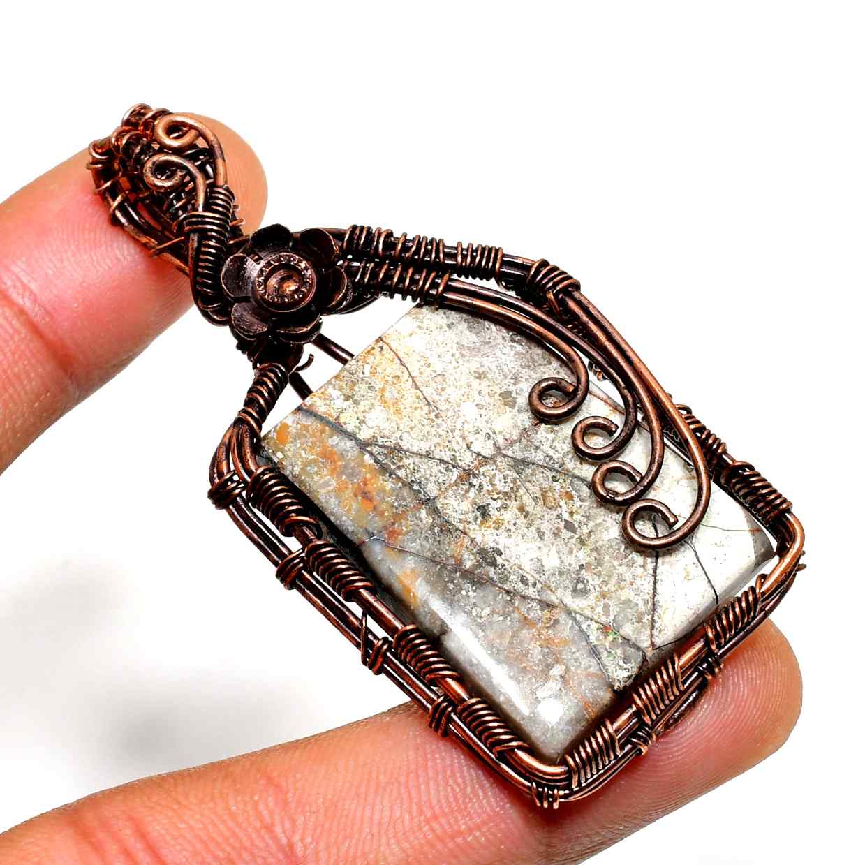 Terra’s Embrace – Natural Stone Copper Pendant