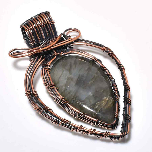 Mystic Aura – Labradorite & Oxidized Copper Pendant