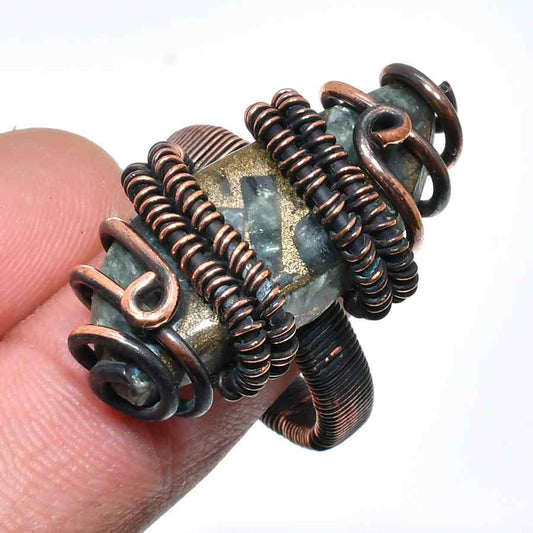 Gaia’s Embrace – Oxidized Copper Gemstone Ring