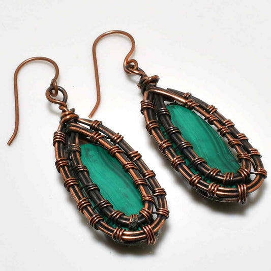 Verdant Reverie – Malachite Copper Earrings