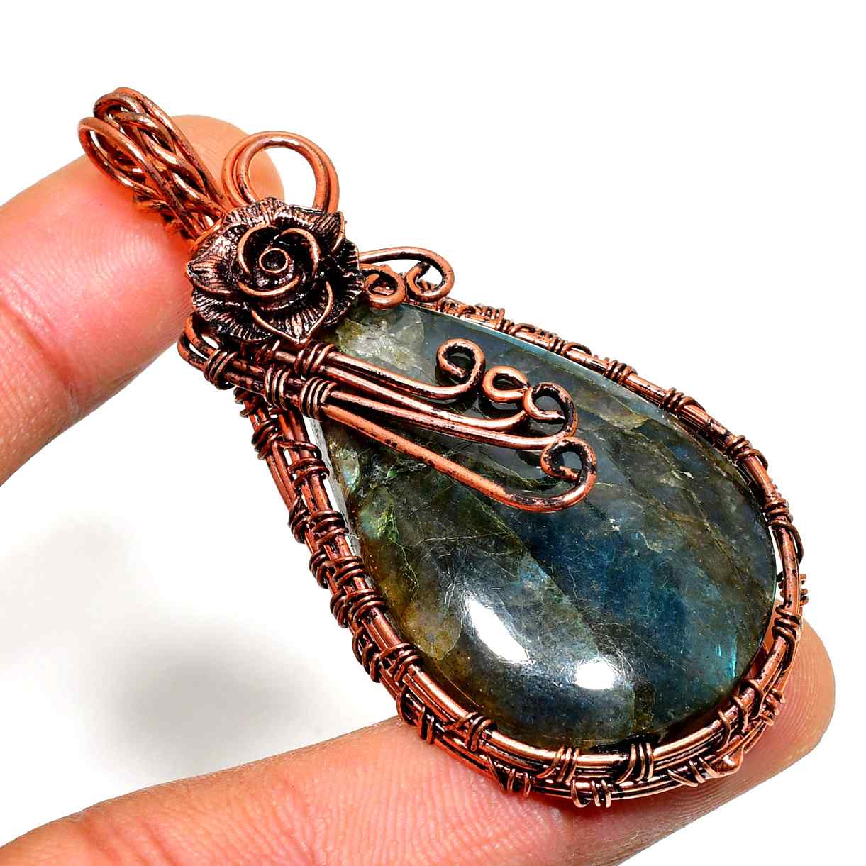 Aurora’s Veil – Labradorite Copper Pendant