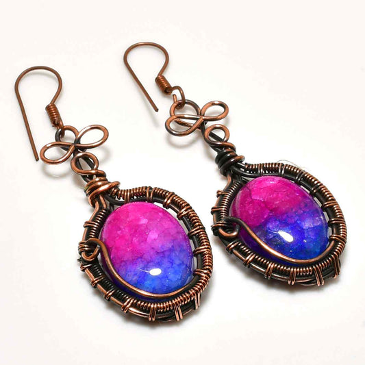 Celestial Bloom – Pink & Blue Druzy Copper Earrings