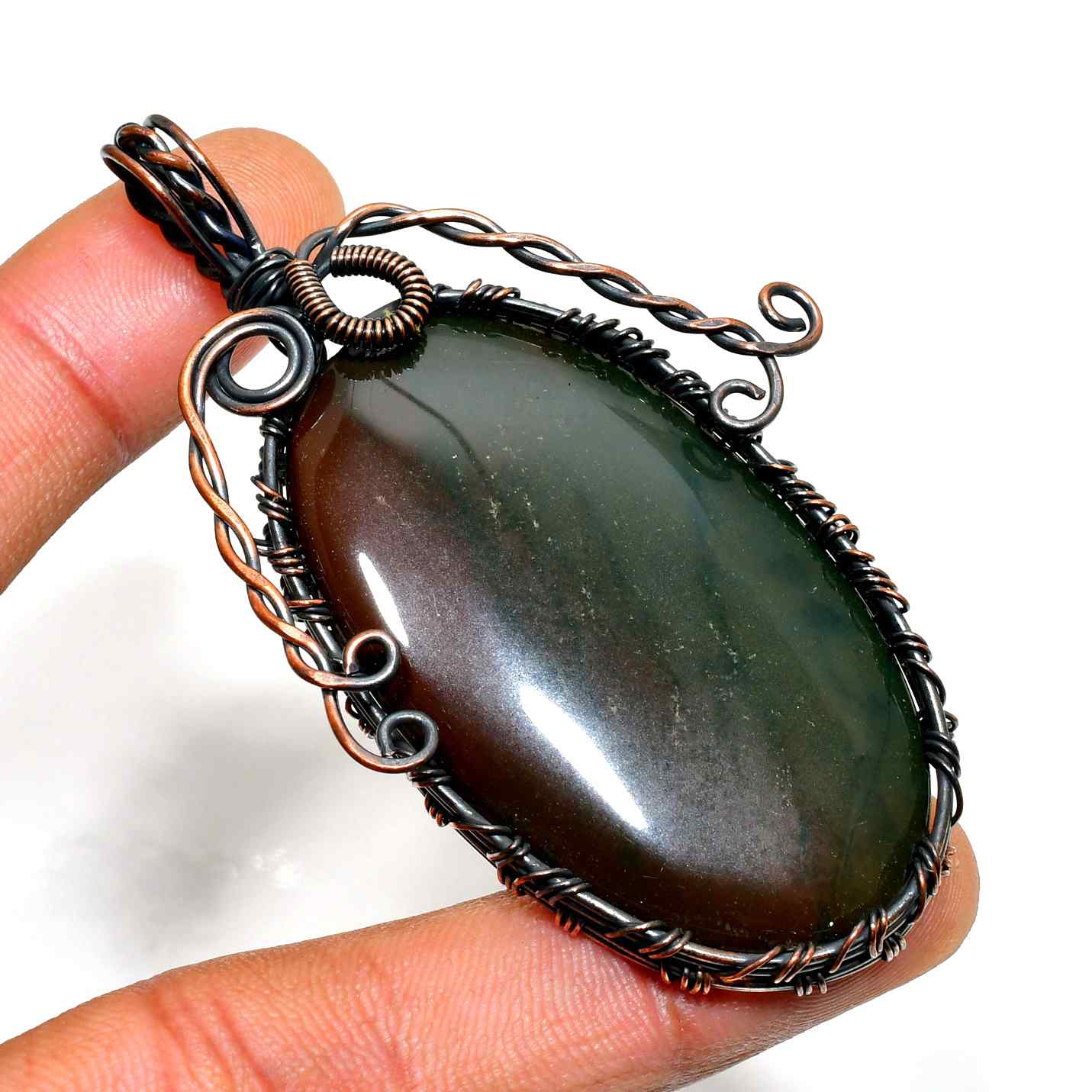 Gaia’s Heart – Green Stone Copper Pendant