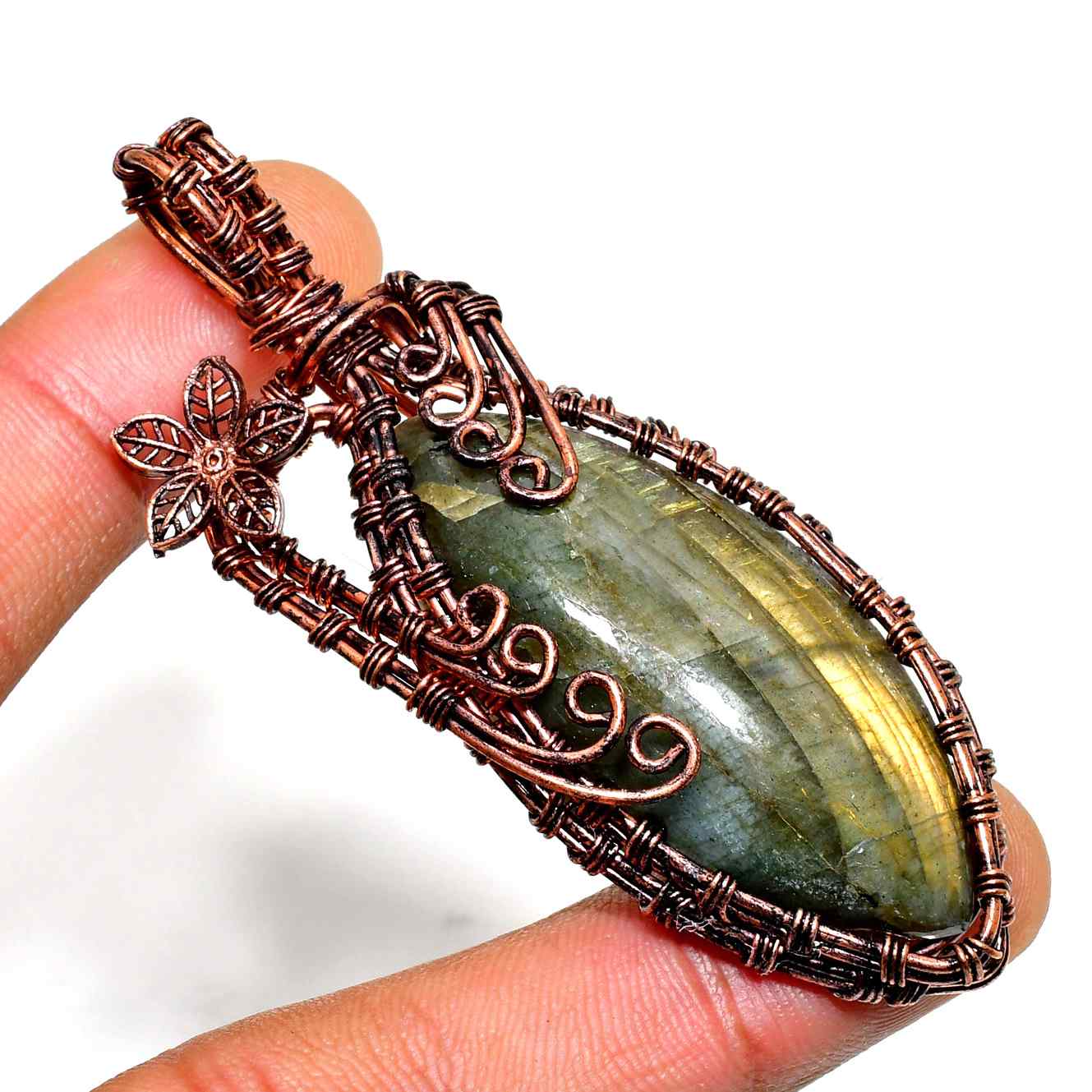 Aurora’s Whisper – Oxidized Copper Labradorite Pendant