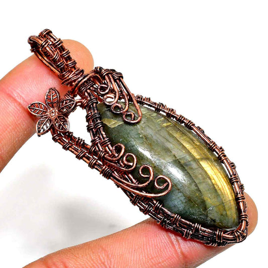 Aurora’s Whisper – Oxidized Copper Labradorite Pendant