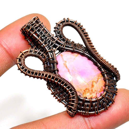 Serenity’s Embrace – Pink Opal Copper Pendant
