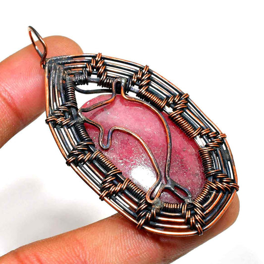 Ember’s Embrace – Rhodonite Copper Pendant