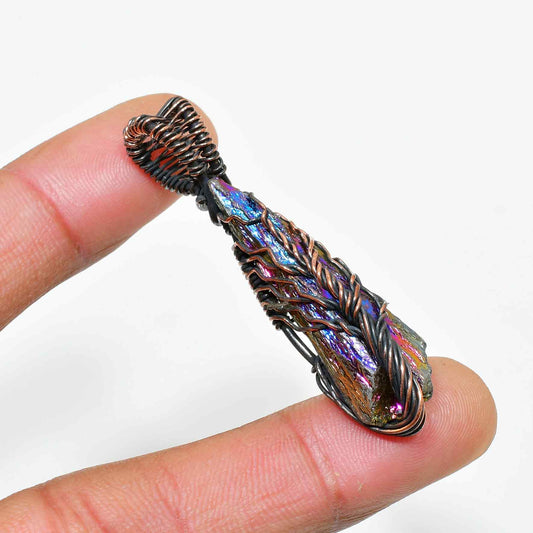 Iris’ Prism – Iridescent Quartz Copper Pendant