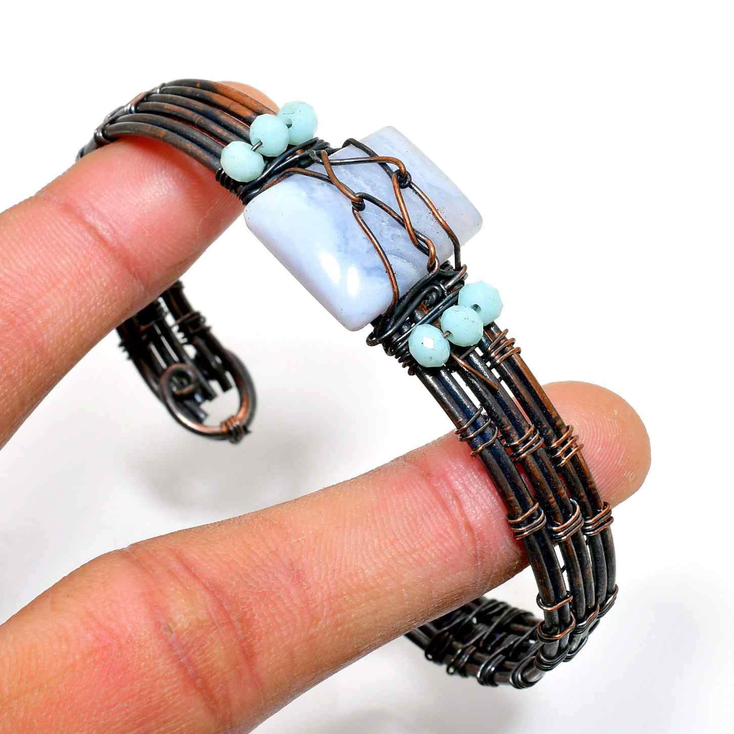 Aqua Tranquility – Copper-Wrapped Aquamarine Bracelet