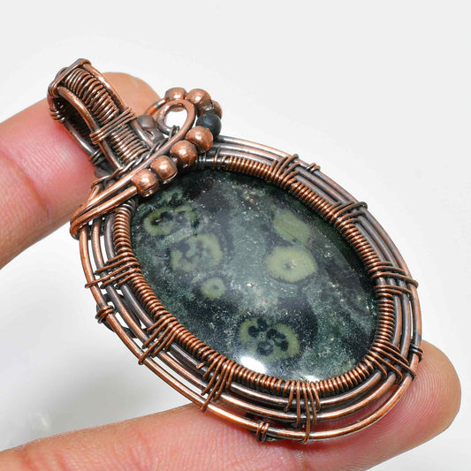Terra’s Embrace – Green Jasper Copper Pendant