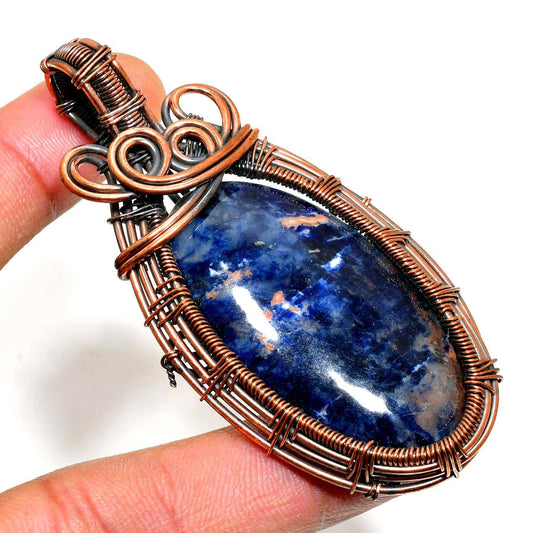 Celestial Embrace – Sodalite Copper Pendant