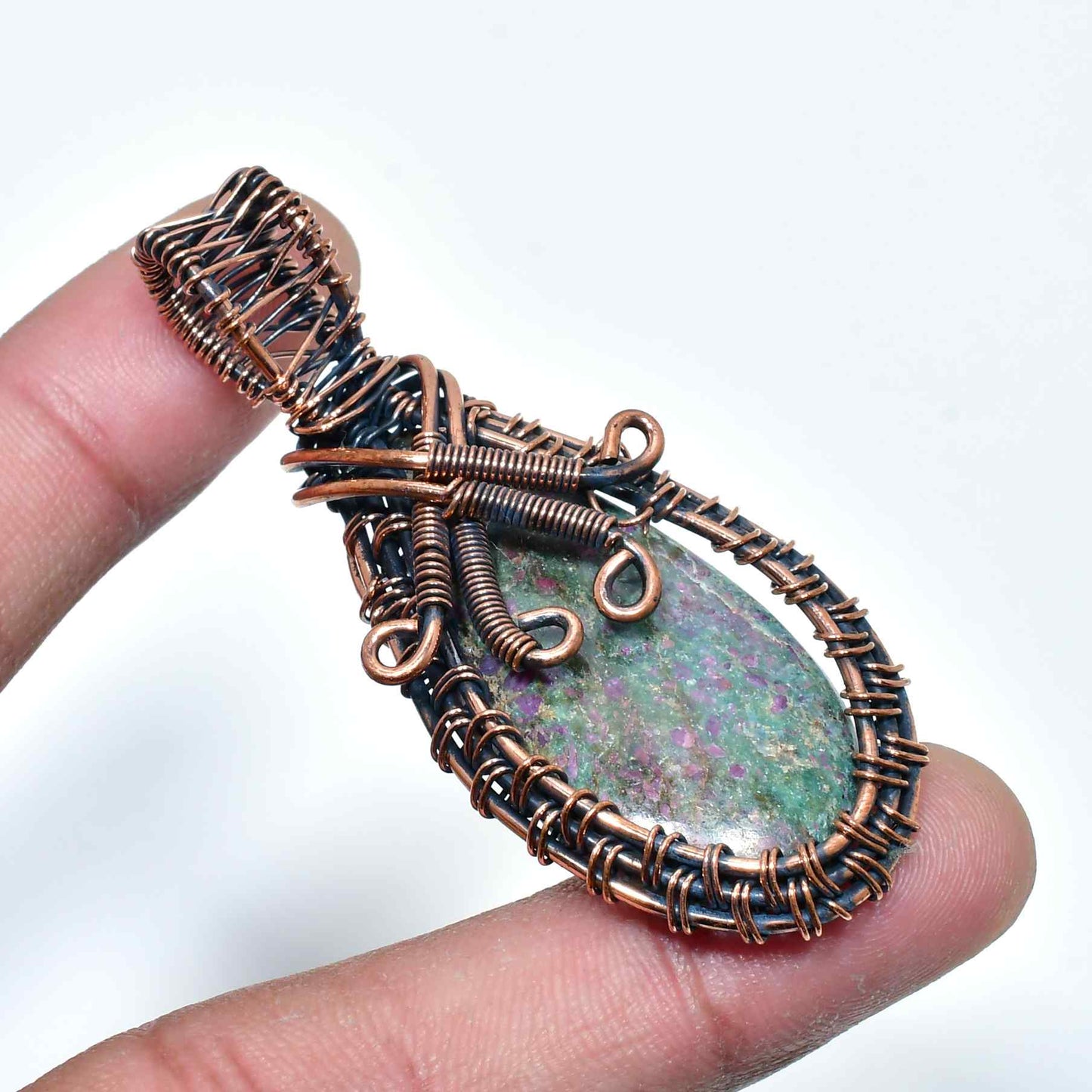 Verdant Whisper – Antique Copper Gemstone Pendant