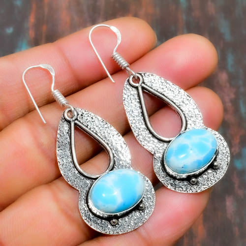 Ocean’s Whisper – Larimar Teardrop Earrings