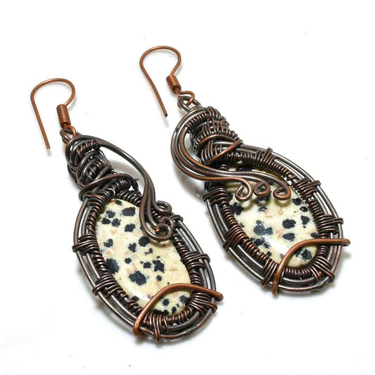 Playful Harmony – Dalmatian Jasper Copper Earrings