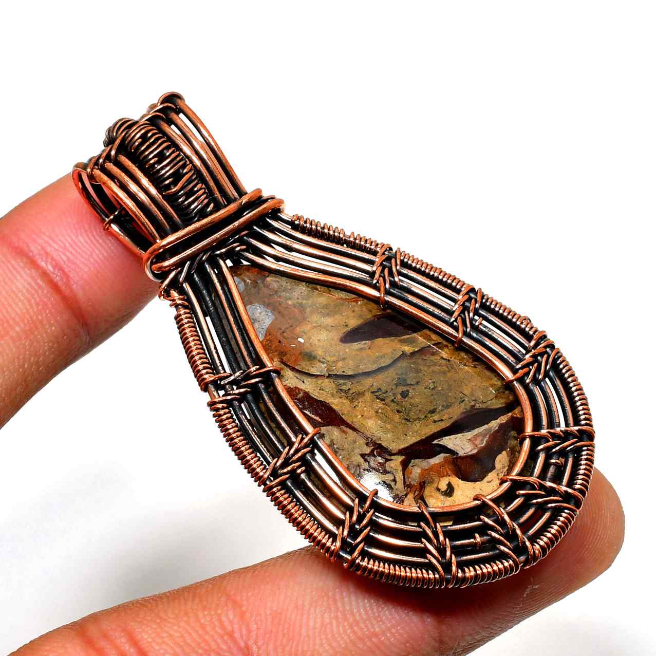 Earthstone Elegance – Oxidized Copper & Natural Stone Pendant